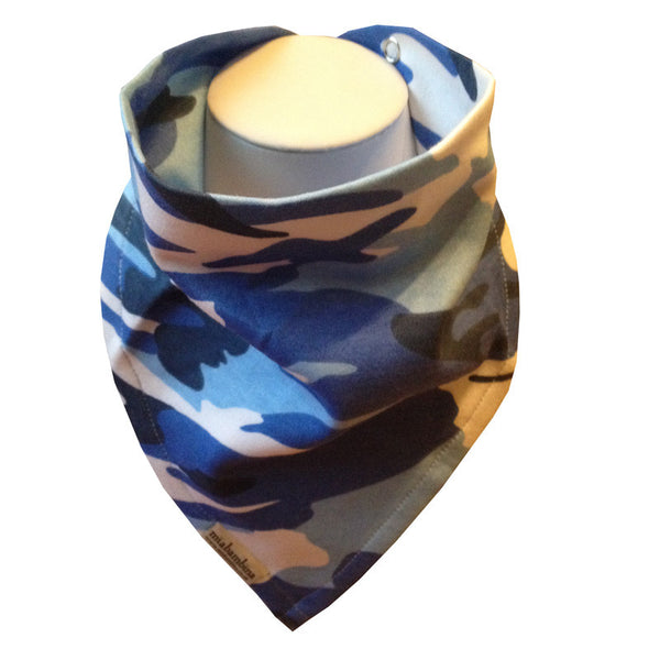 100% Organic Cotton Reversible Bandana Bib - Blue Camo