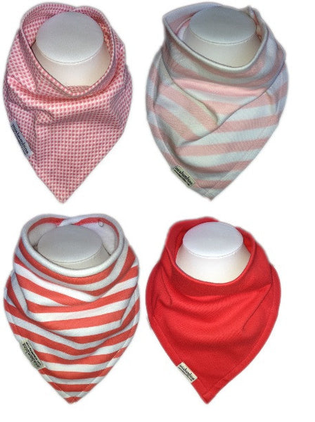 4 Pack Organic Cotton Bandana Bibs - Pinks and Reds