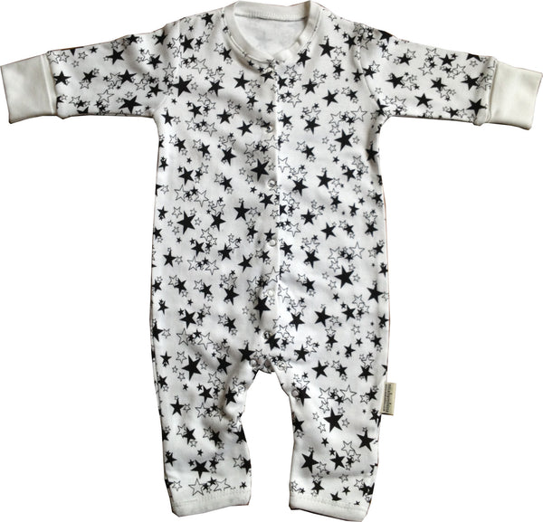 100% Organic Cotton Starry Babygrow with Integral Mitts and Fold Over Feet